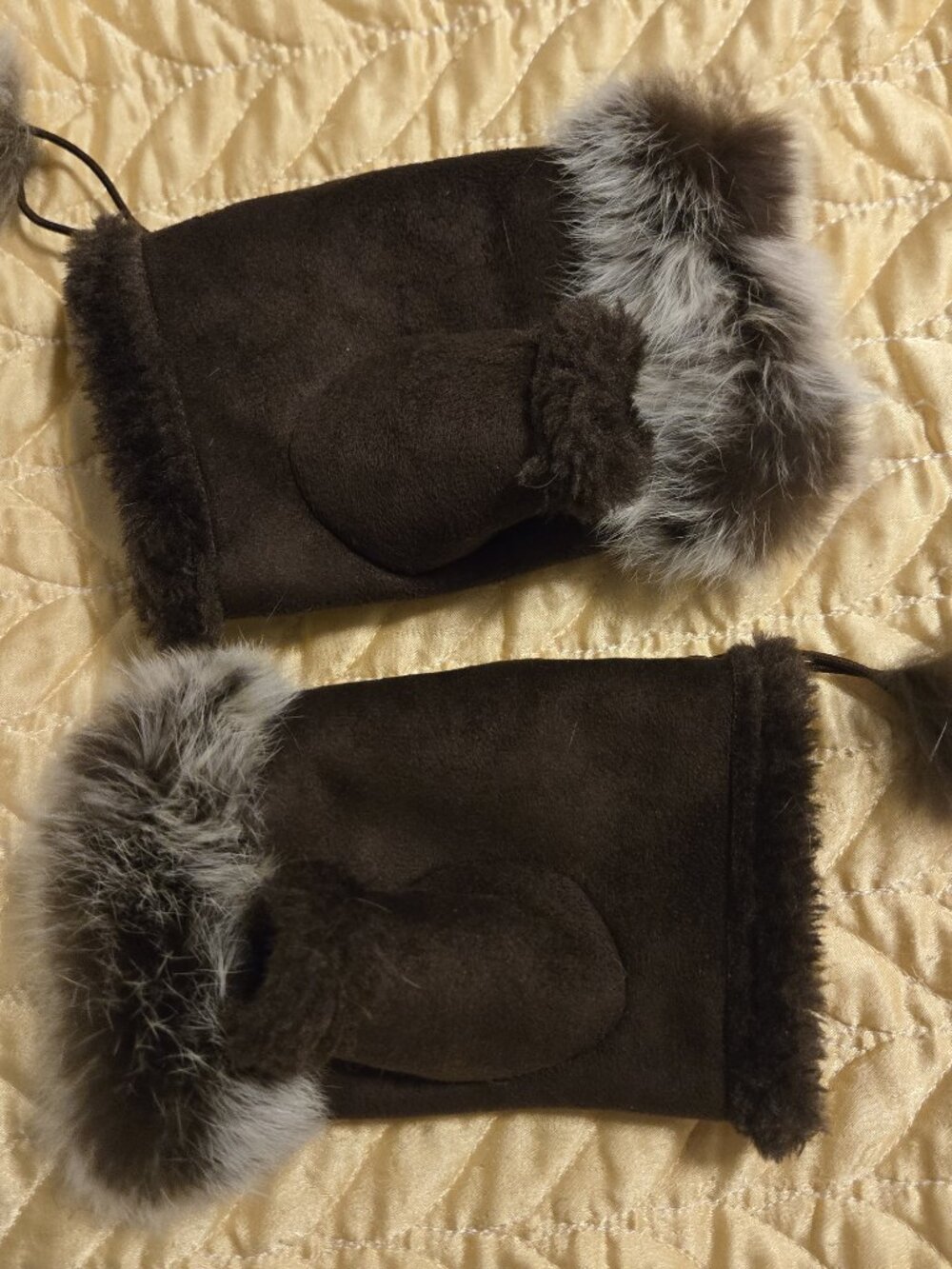 Brown Suede Fur Trimmed Fingerless Gloves